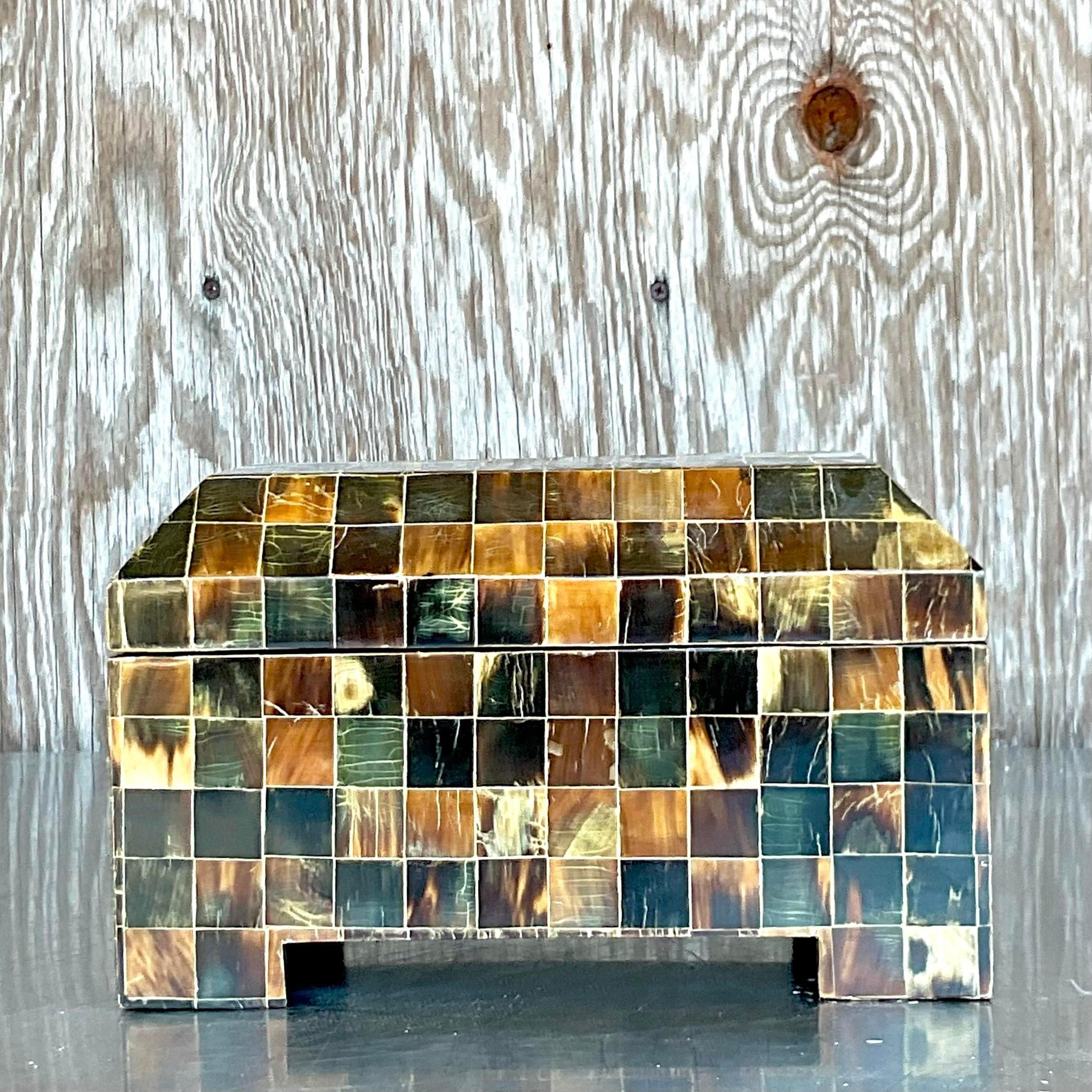 Vintage Boho Rudolph Collection Tessellated Horn Box In Good Condition In west palm beach, FL
