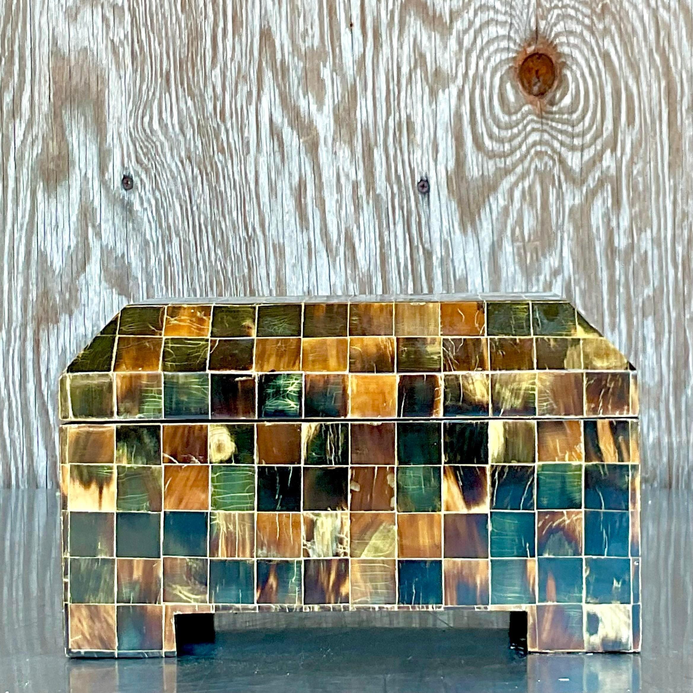 20th Century Vintage Boho Rudolph Collection Tessellated Horn Box