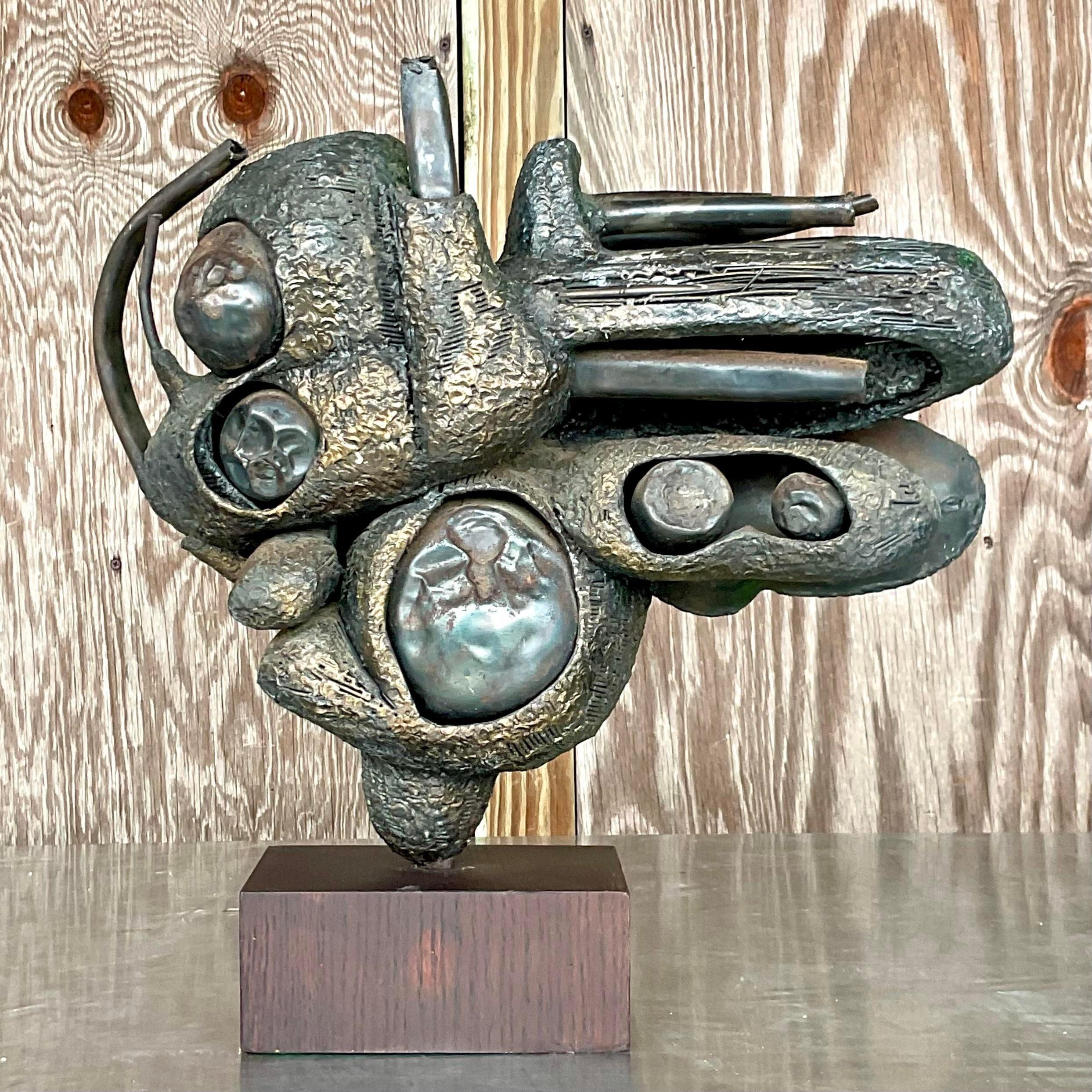 American Vintage Boho Rudolph Seno Abstract Bronze Sculpture For Sale