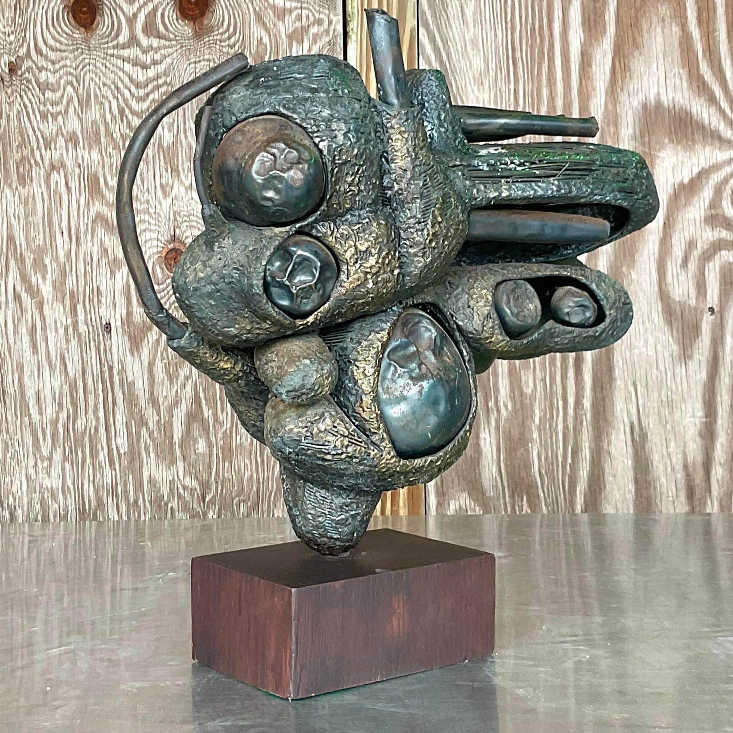 20th Century Vintage Boho Rudolph Seno Abstract Bronze Sculpture For Sale