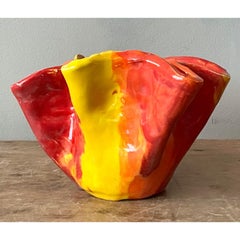 Vintage Boho Ruffle Stripe Studio Pottery Bowl