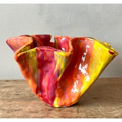 Vintage Boho Ruffle Studio Pottery Bowl