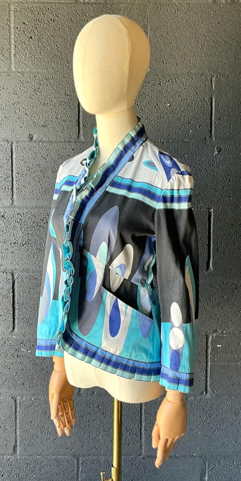 Grigio Camicetta vintage con volant di Emilio Pucci, in stile bohémien in vendita