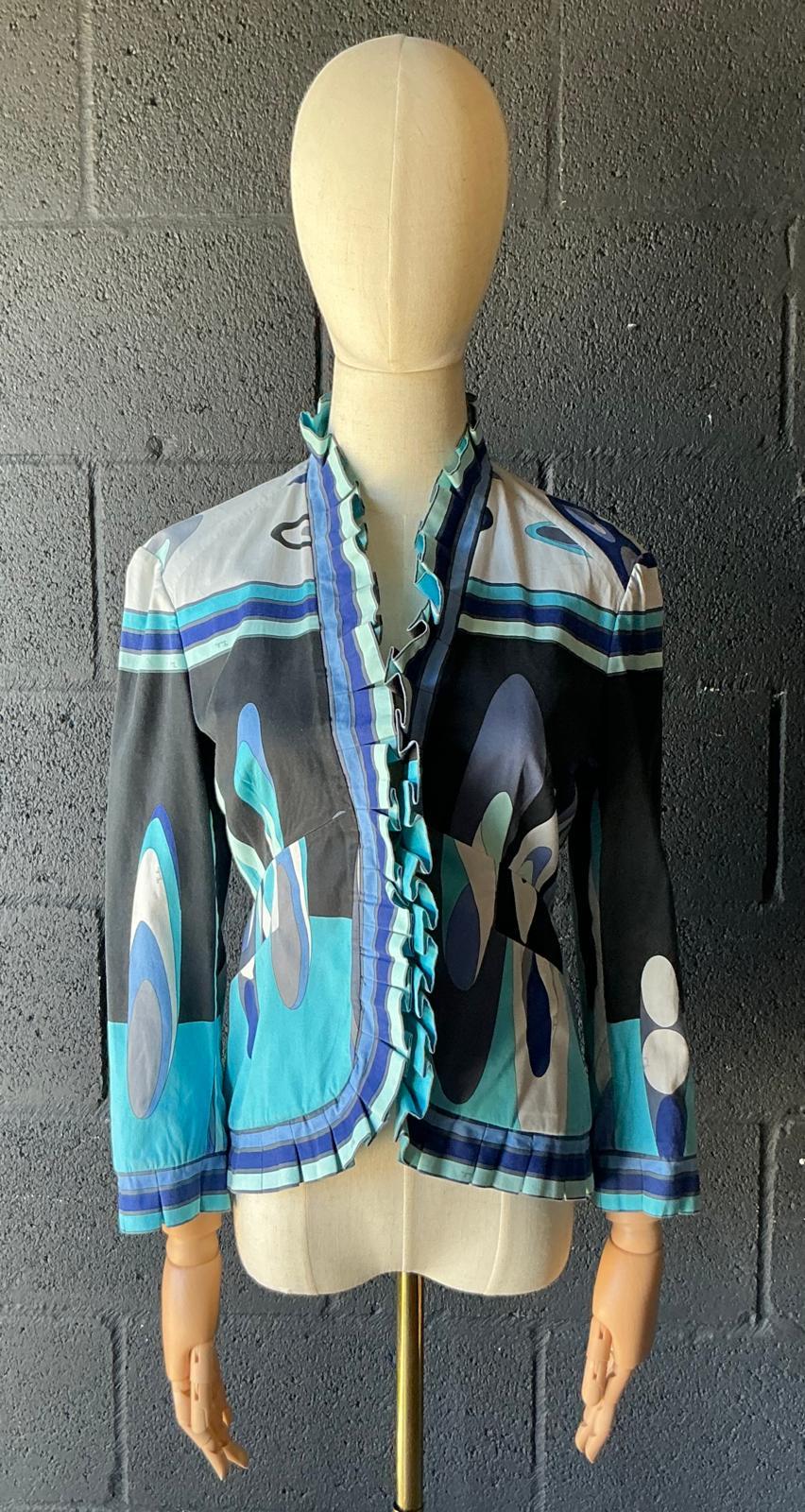 Camicetta vintage con volant di Emilio Pucci, in stile bohémien In condizioni buone in vendita a West Palm Beach, FL