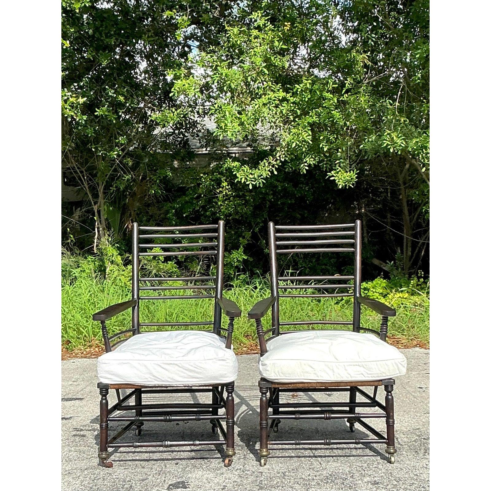 Vintage Boho Rush Sitz Sussex Lounge Stühle - ein Paar (Britisch) im Angebot