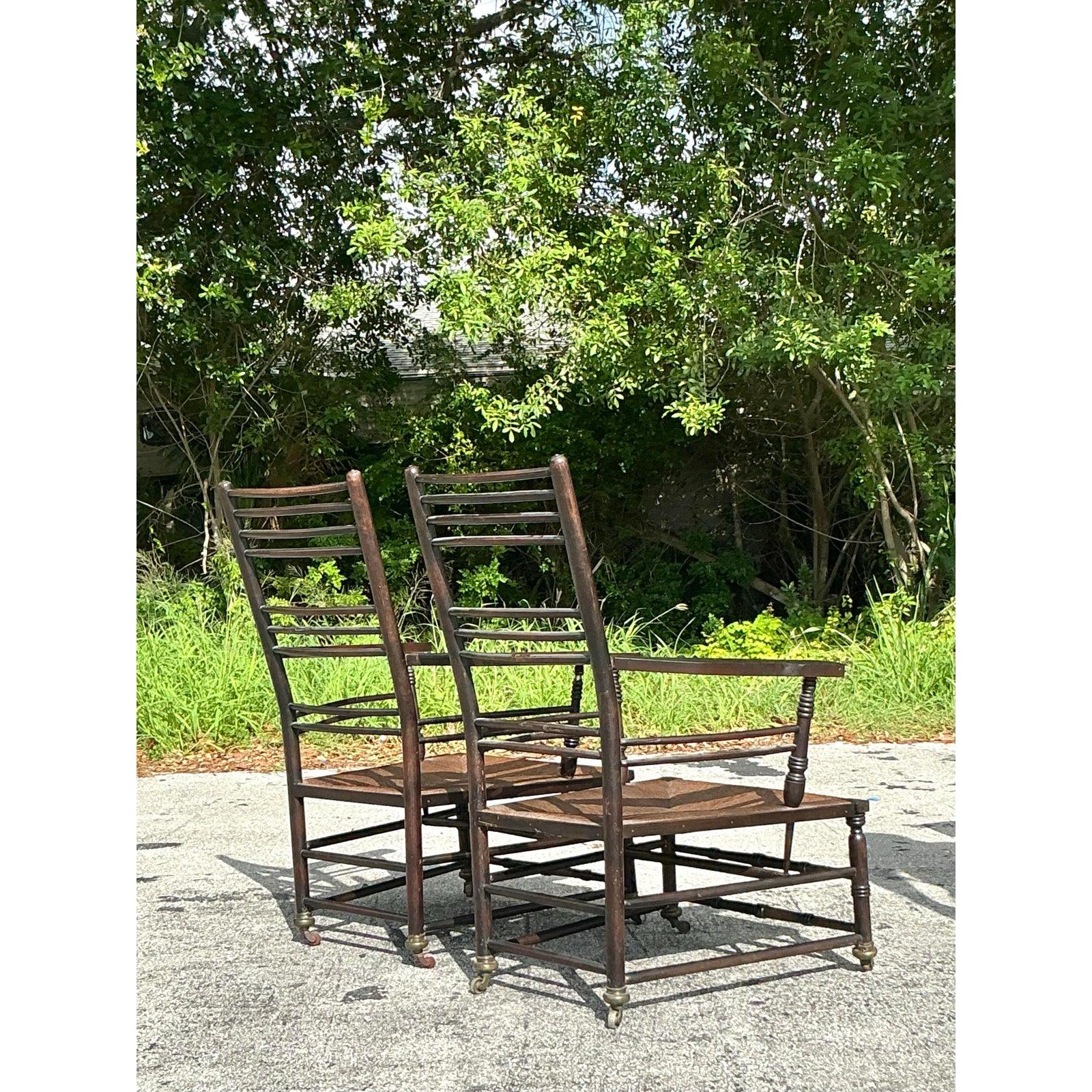 Vintage Boho Rush Sitz Sussex Lounge Stühle - ein Paar (Metall) im Angebot