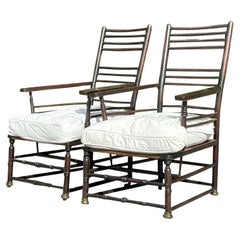 Antique Boho Rush Seat Sussex Lounge Chairs - A Pair