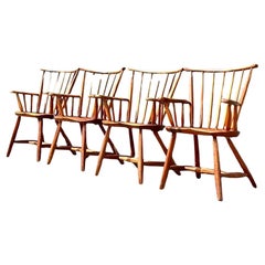 Vintage Boho Rustic Spindle Back Chairs - Set of 4