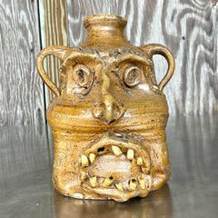 Vintage Boho Rustic Studio Pottery Two-Faced Jug