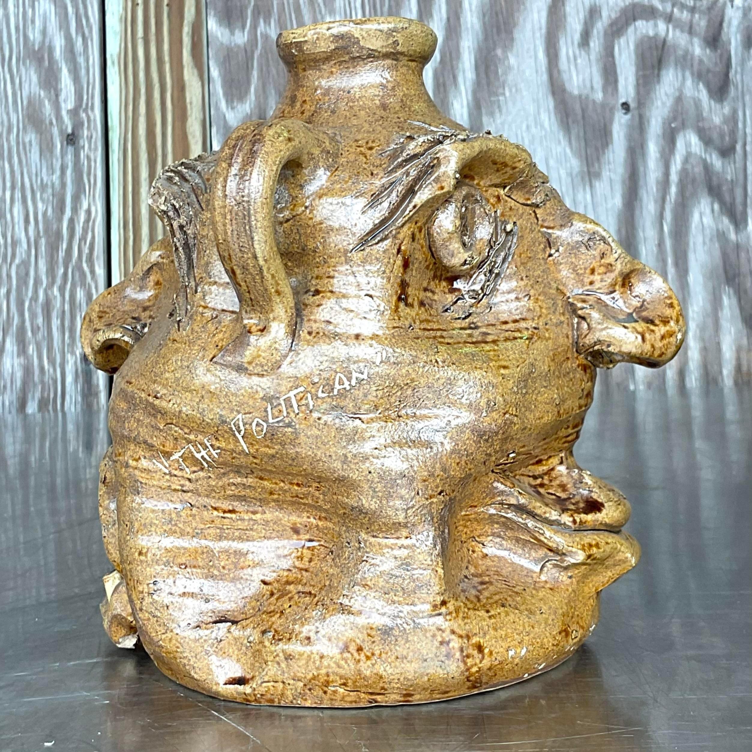 Vintage Boho Rustikale Studio Pottery Zweigesichtige Kanne im Zustand „Gut“ im Angebot in west palm beach, FL