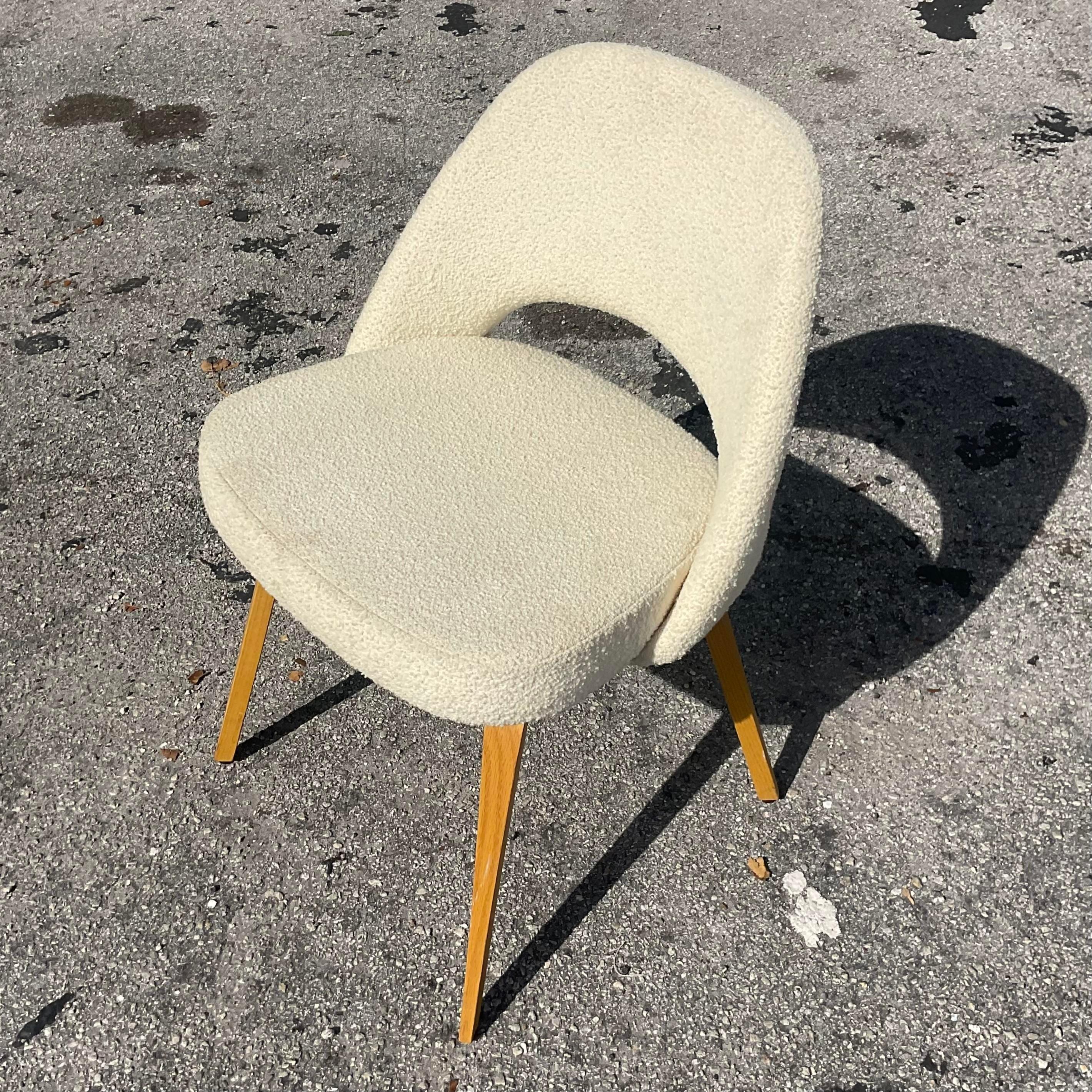 Vintage Boho Saarinen for Knoll Executive Armless Boucle Chair For Sale 3