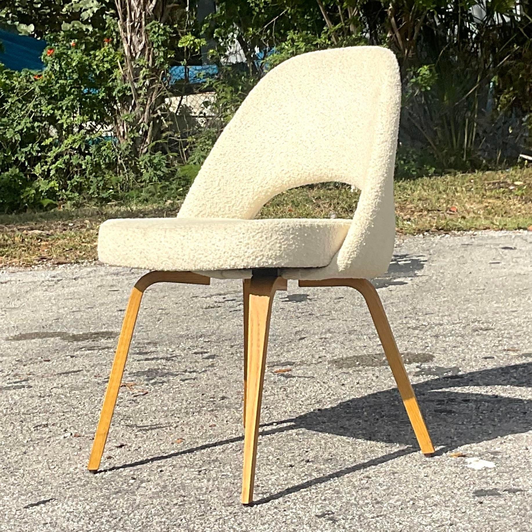 Mid-Century Modern Vintage Boho Saarinen for Knoll Executive Armless Boucle Chair For Sale
