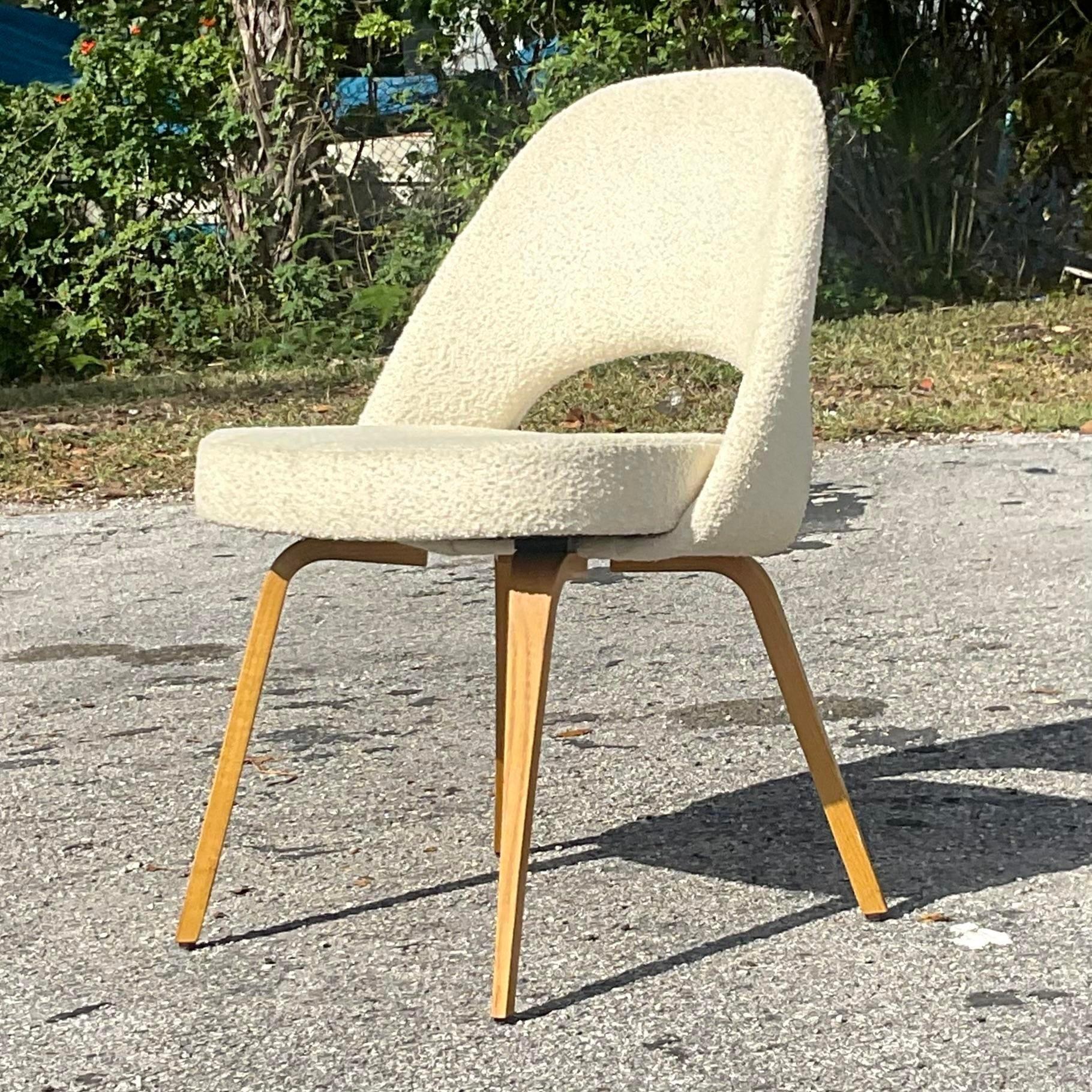 American Vintage Boho Saarinen for Knoll Executive Armless Boucle Chair For Sale