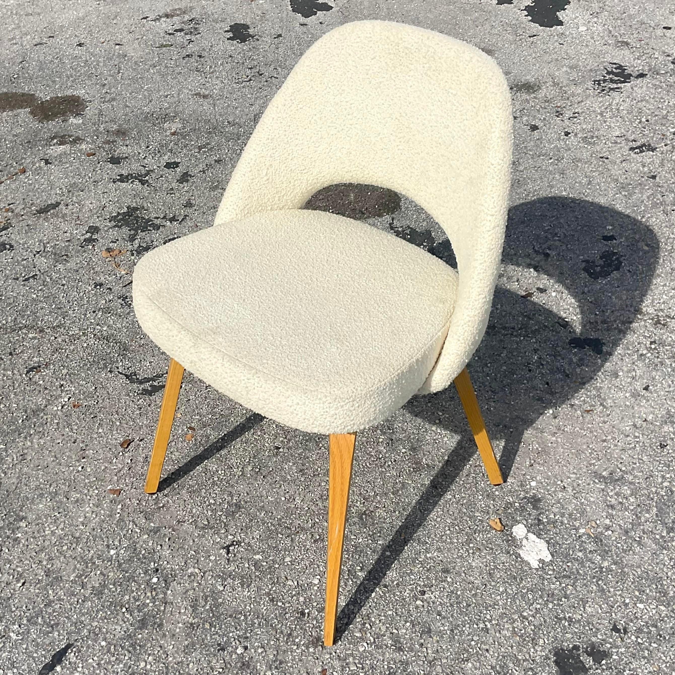 Vintage Boho Saarinen for Knoll Executive Armless Boucle Chair In Good Condition For Sale In west palm beach, FL
