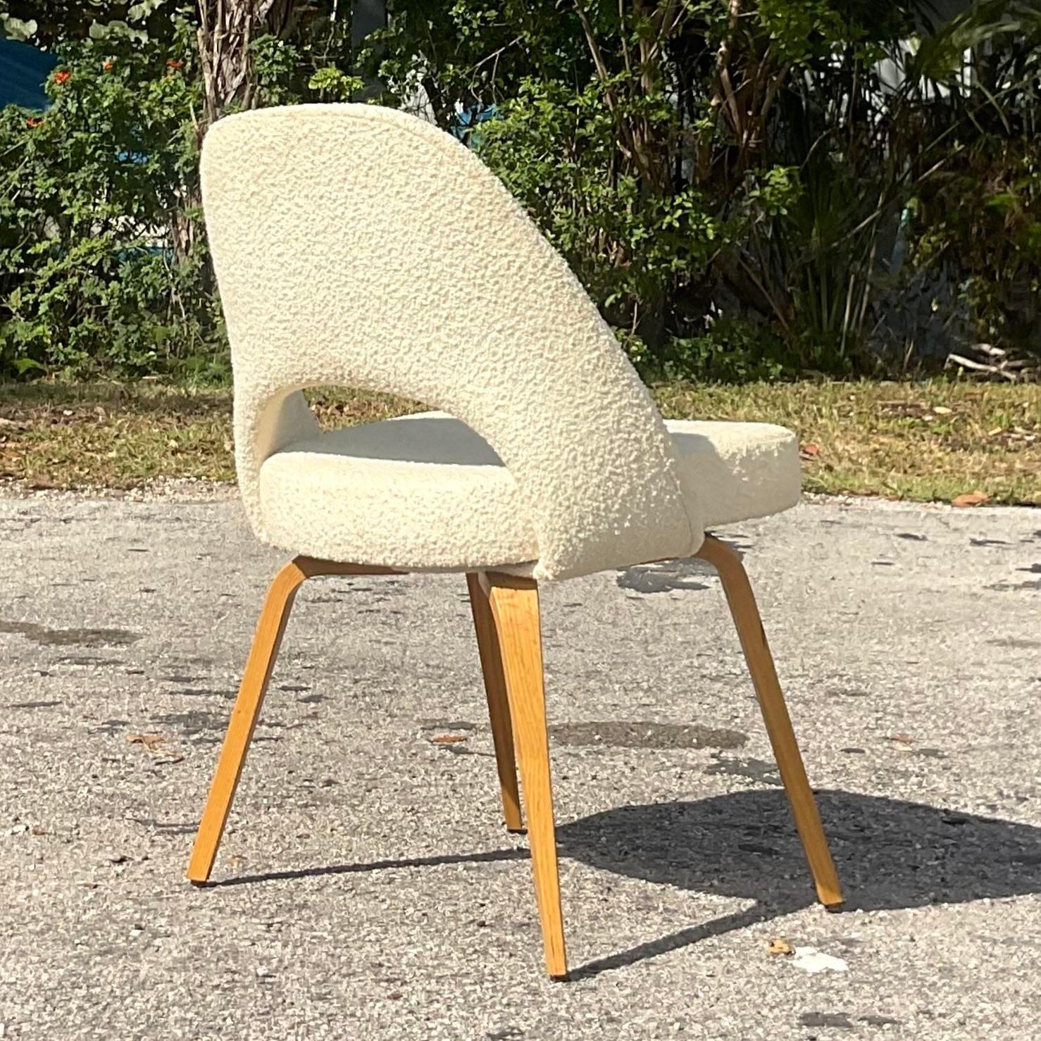 Vintage Boho Saarinen for Knoll Executive Armless Boucle Chair For Sale 1