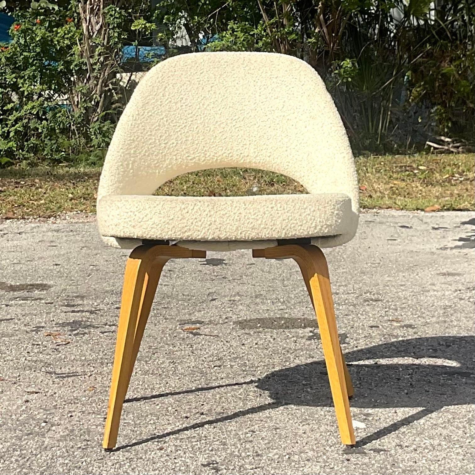 Vintage Boho Saarinen for Knoll Executive Armless Boucle Chair For Sale 2