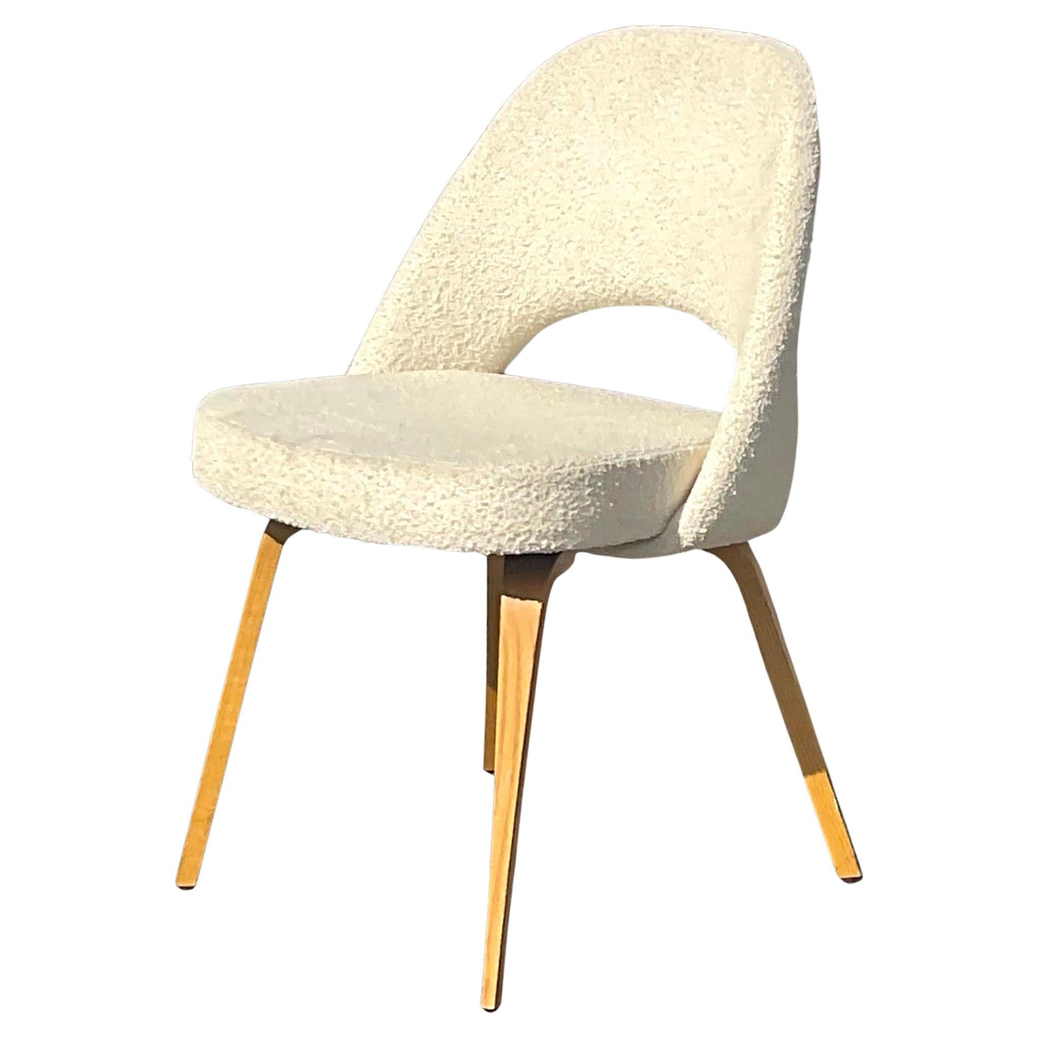 Vintage Boho Saarinen for Knoll Executive Armless Boucle Chair For Sale