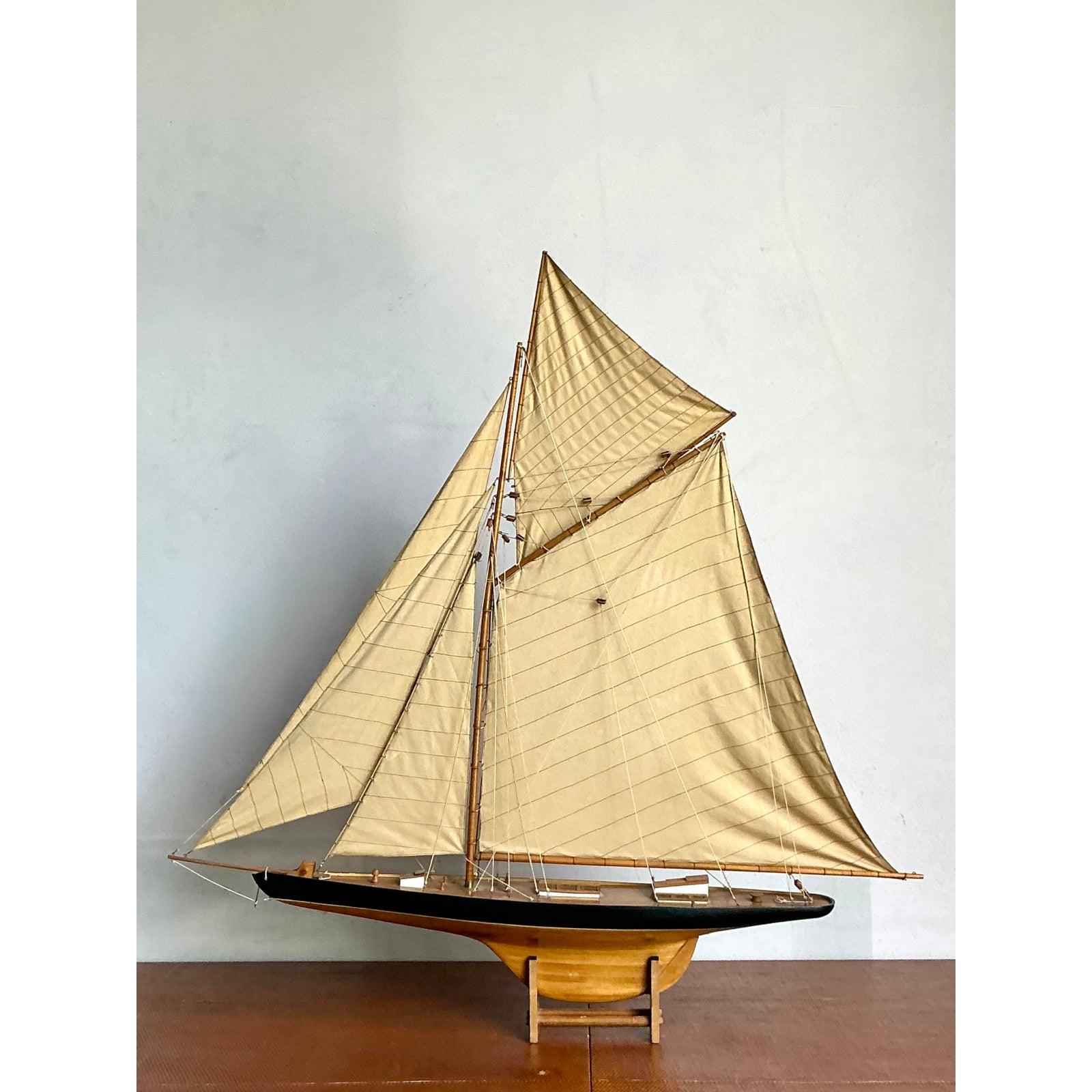 Vintage Boho Sailboat Scale Model In Good Condition For Sale In West Palm Beach, FL