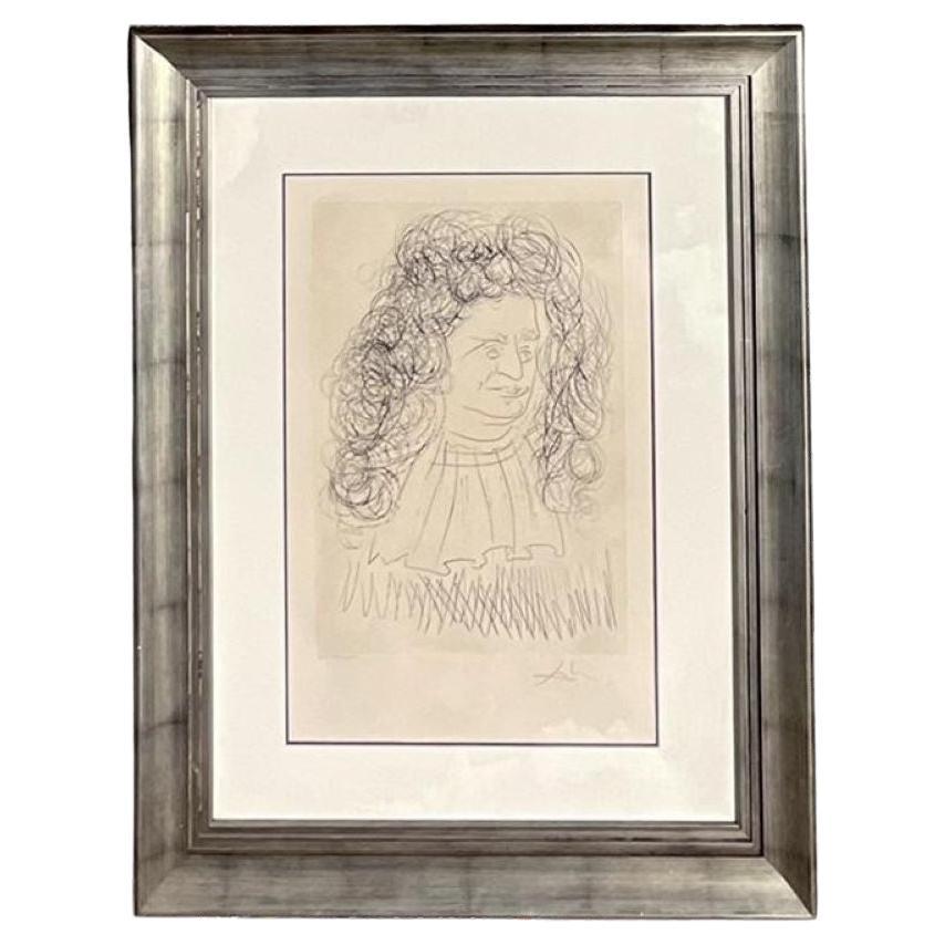 Vintage Boho Salvador Dali, Radierung, Porträt De La Fontaine, Vintage