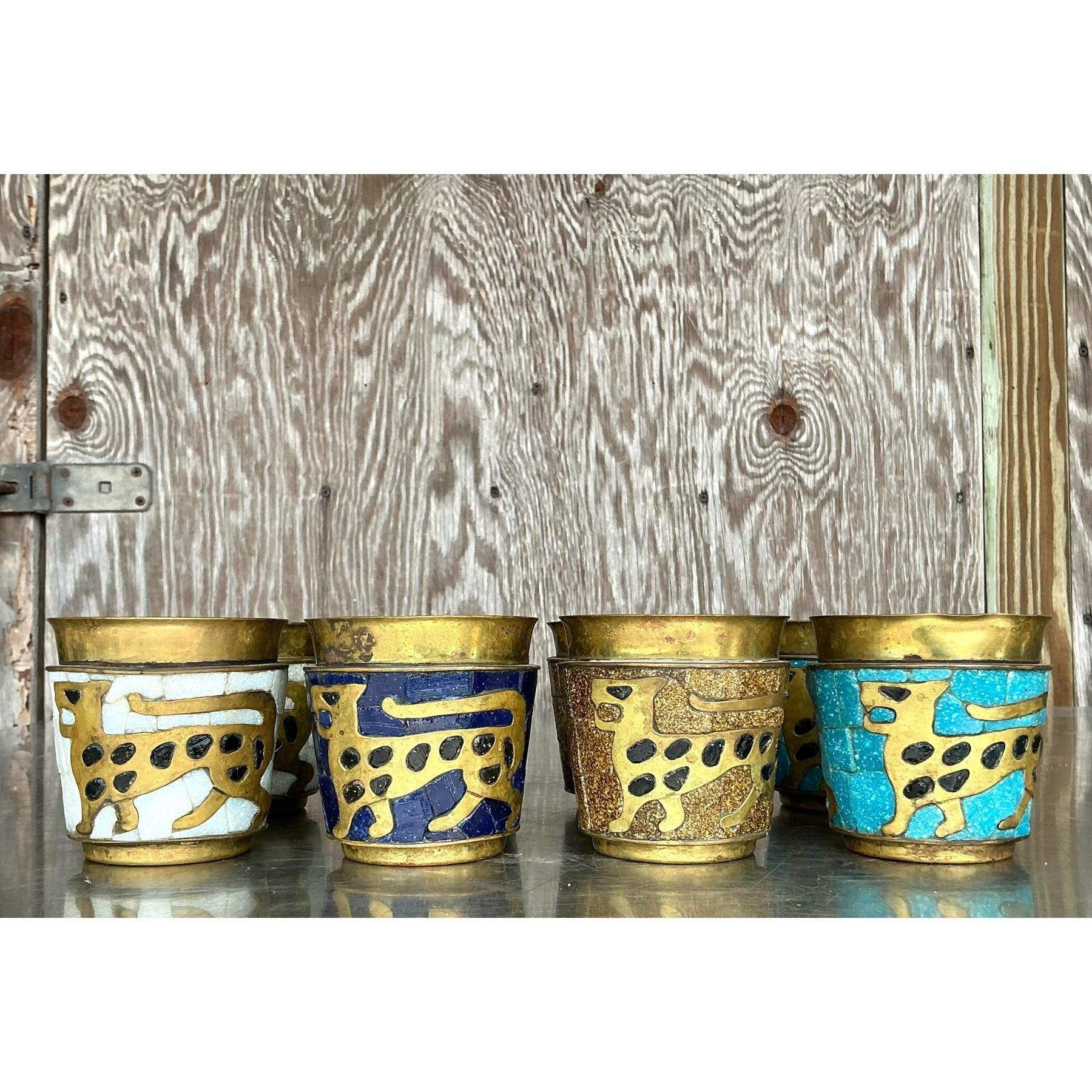 Vintage Boho Salvador Tehran Mosaic Rocks Glasses - Set of 8 For Sale 3