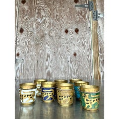 Vintage Boho Salvador Tehran Mosaic Rocks Glasses - Set of 8