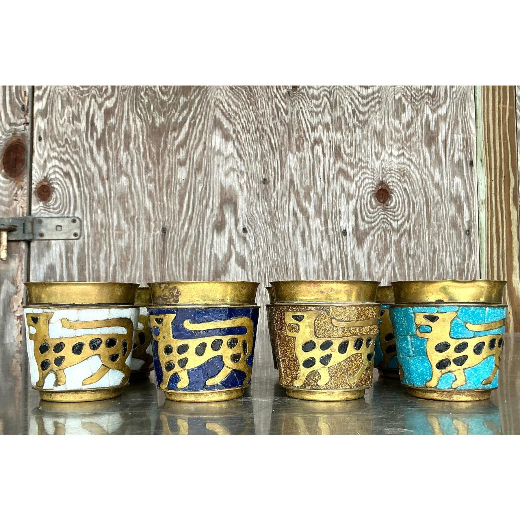 Mid-Century Modern Vintage Boho Salvador Tehran Mosaic Rocks Glasses - Set of 8 For Sale