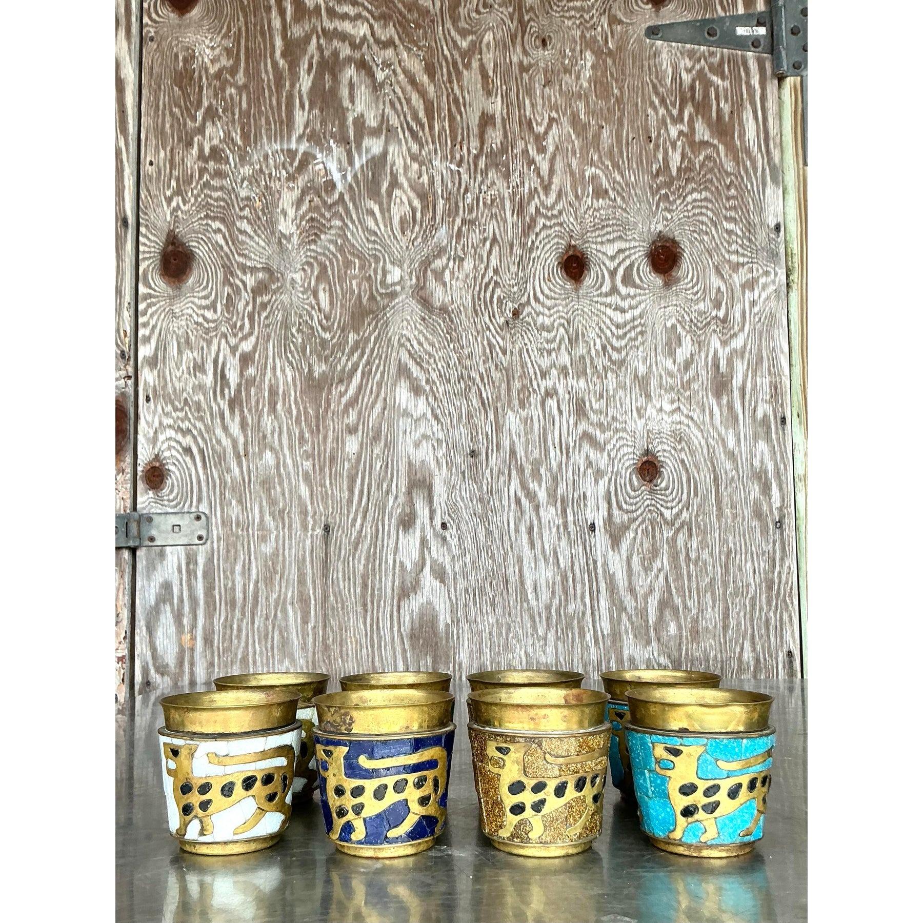 Mexican Vintage Boho Salvador Tehran Mosaic Rocks Glasses - Set of 8 For Sale