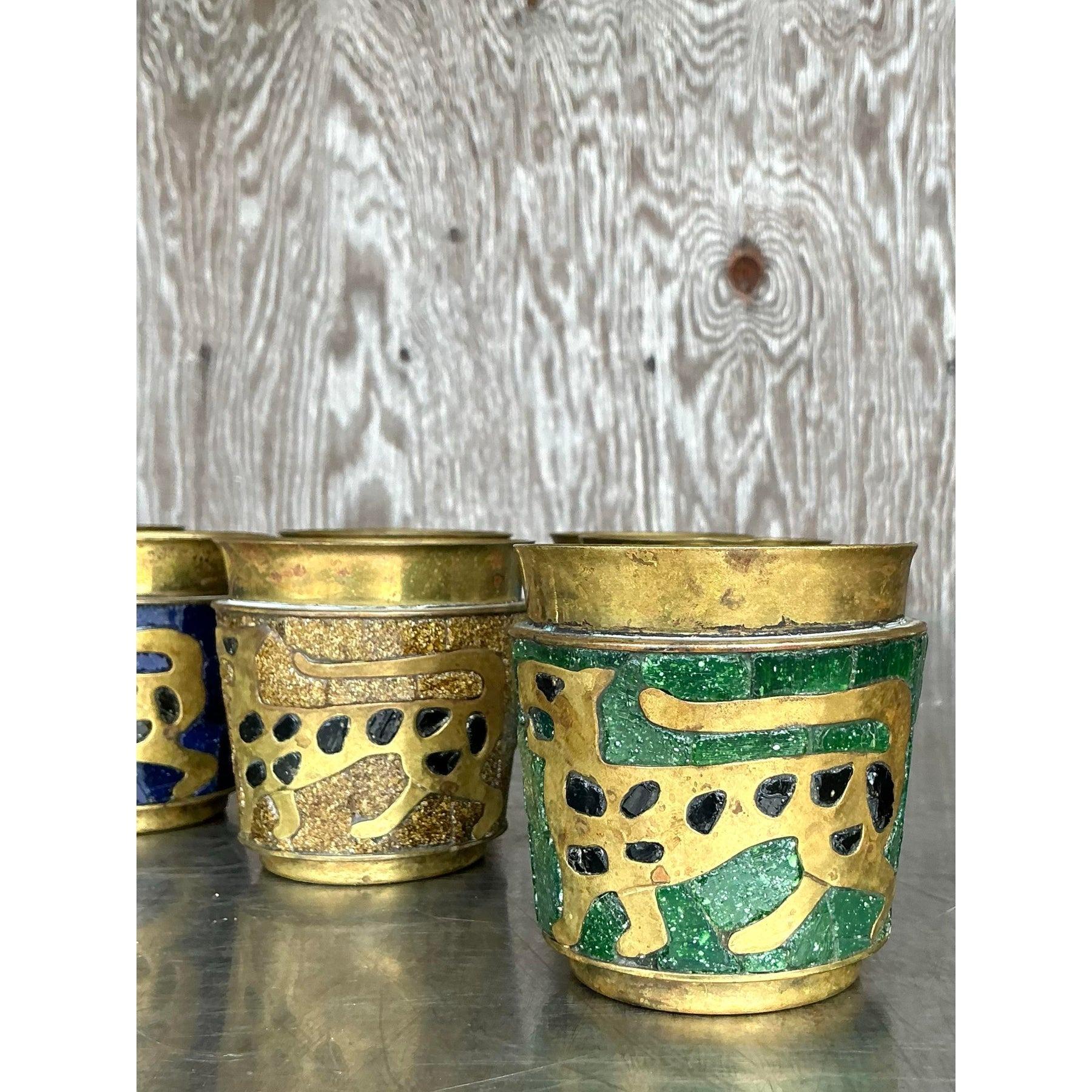 Vintage Boho Salvador Tehran Mosaic Rocks Glasses - Set of 8 In Good Condition For Sale In West Palm Beach, FL