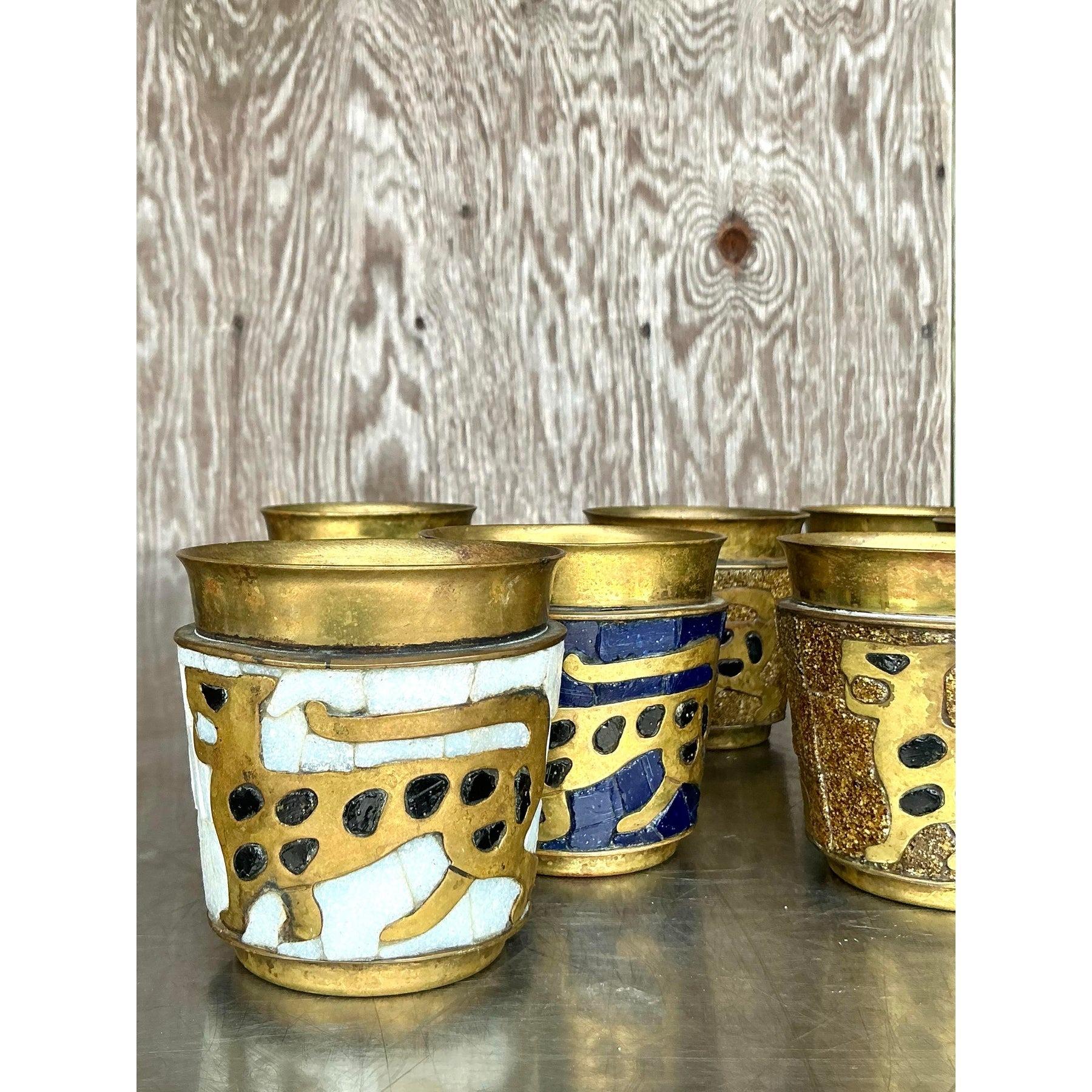 20th Century Vintage Boho Salvador Tehran Mosaic Rocks Glasses - Set of 8 For Sale