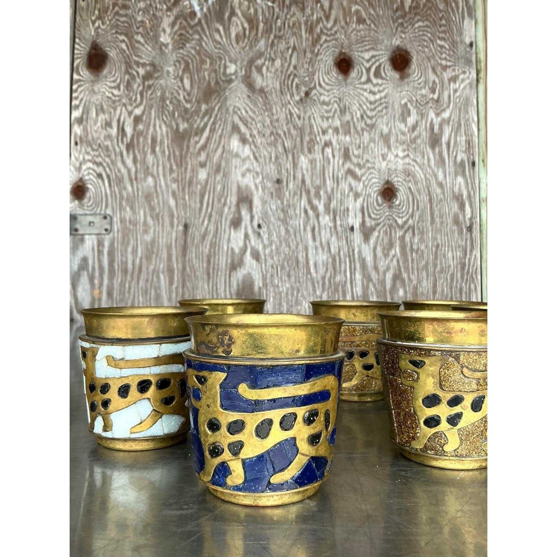 Vintage Boho Salvador Tehran Mosaic Rocks Glasses - Set of 8 For Sale 1