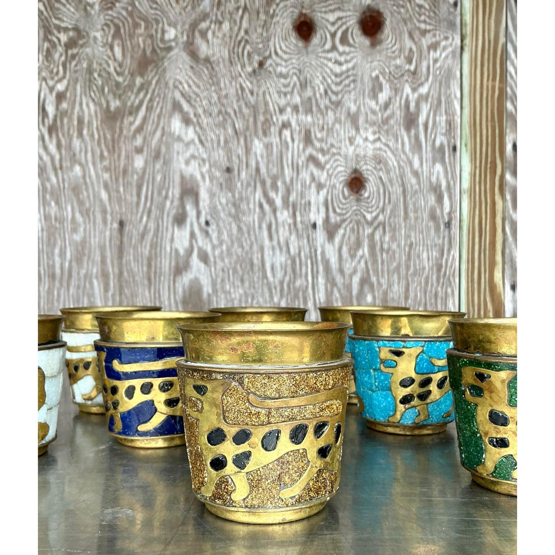 Vintage Boho Salvador Tehran Mosaic Rocks Glasses - Set of 8 For Sale 2