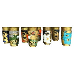 Vintage Boho Salvador Teran Mosaic Brass Tumblers - Set of 8
