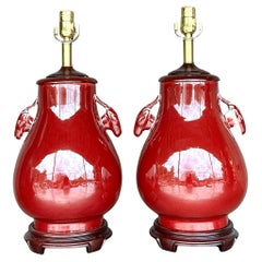 Vintage Boho Sang De Bouf Glazed Ceramic Lamps - a Pair