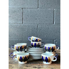 Vintage Boho Sargadelos Ceramic Demitasse Cup and Saucer - Service for 12
