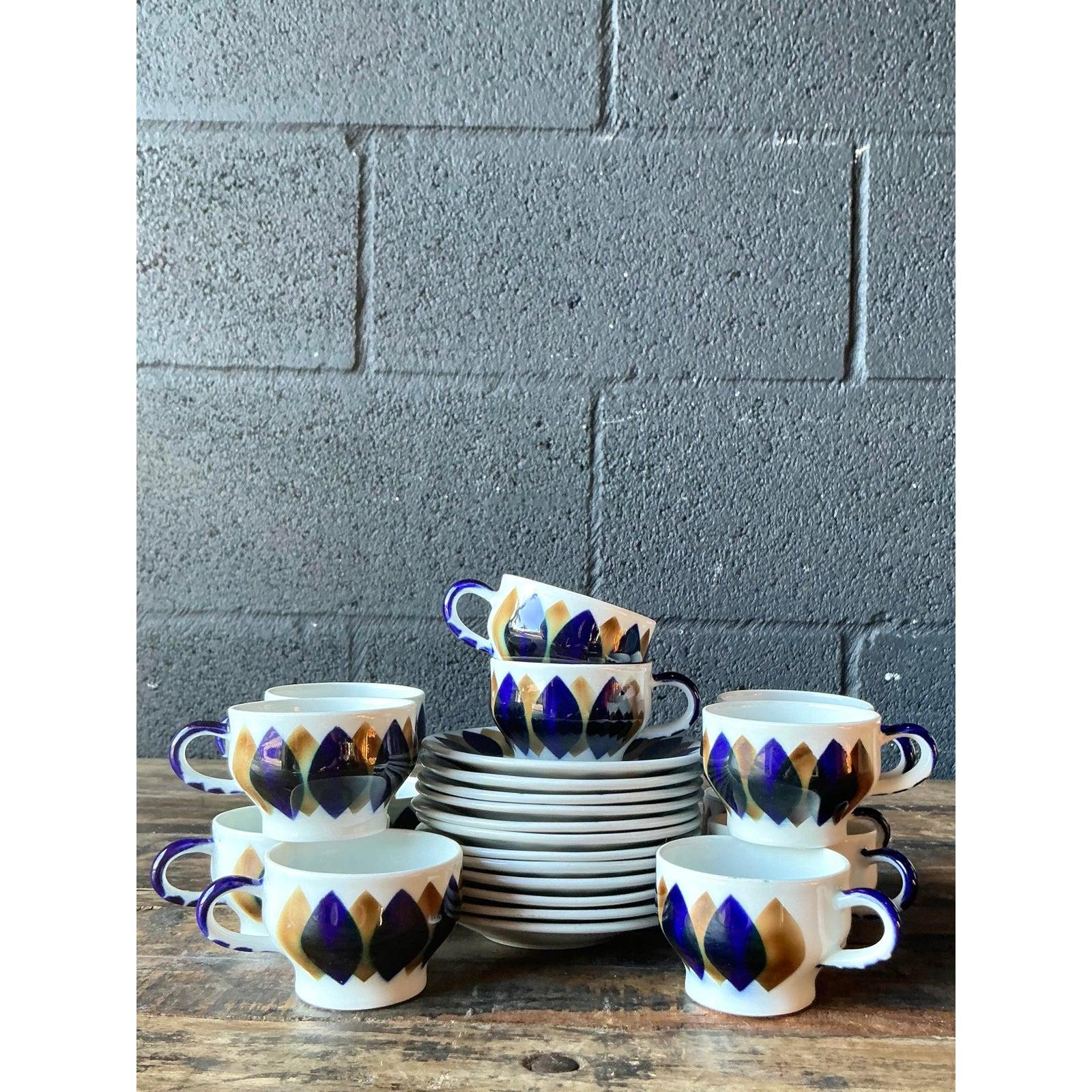 Vintage Boho Sargadelos Keramik Demitasse Tasse und Untertasse - Service für 12 im Angebot 2