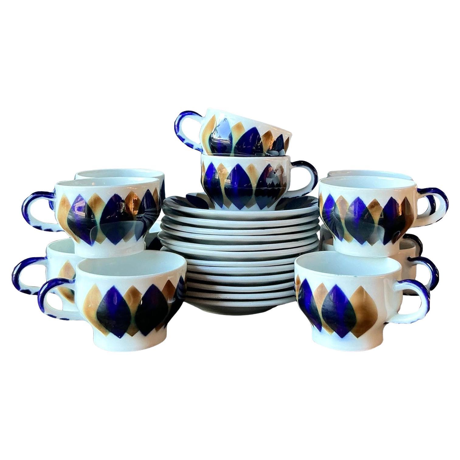 Vintage By Sargadelos Ceramic Demitasse Cup and Saucer - Service for 12