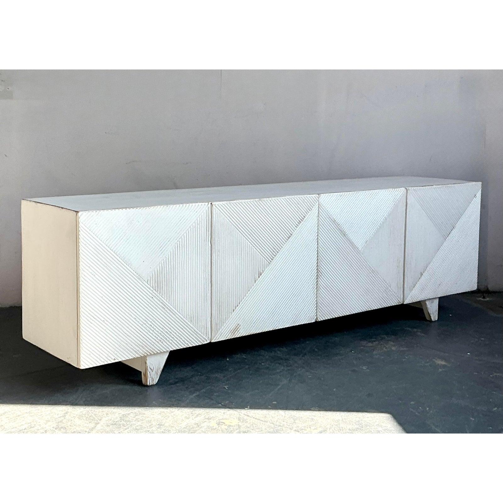 Legno Credenza Boho Sarreid Chevron d'epoca in vendita