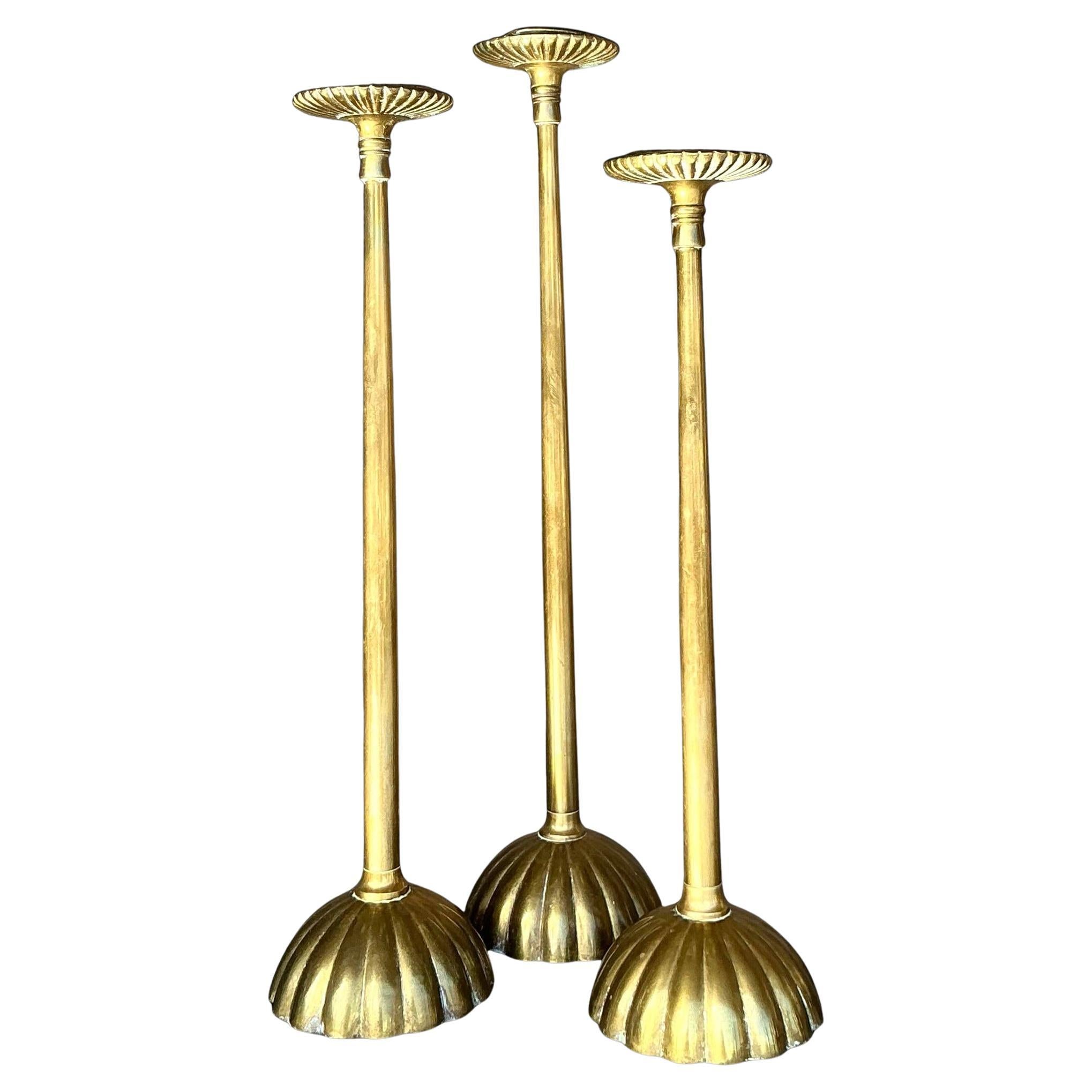 Candelieri smerlati in ottone vintage Boho - Set di 3