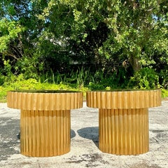 Vintage Boho Scalloped Brass Side Tables - a Pair