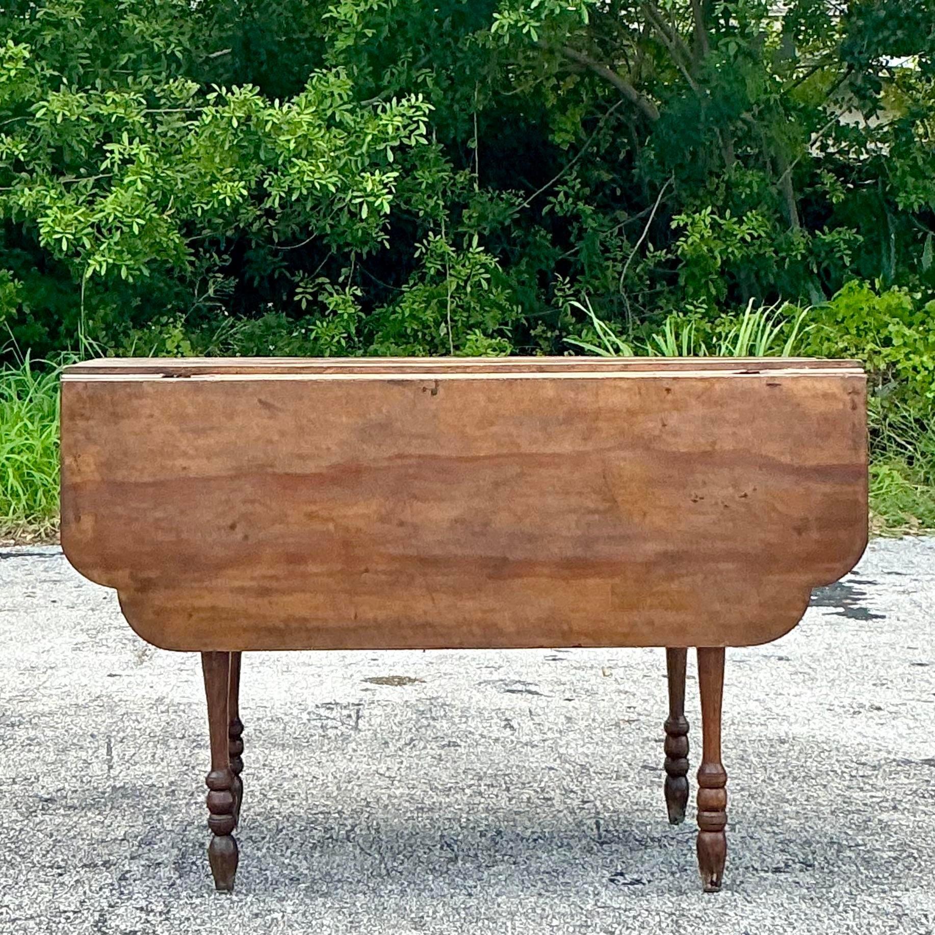 Vintage Boho Scalloped Plank Drop Leaf Dining Table 1