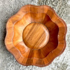 Vintage Boho Scalloped Wood Bowl