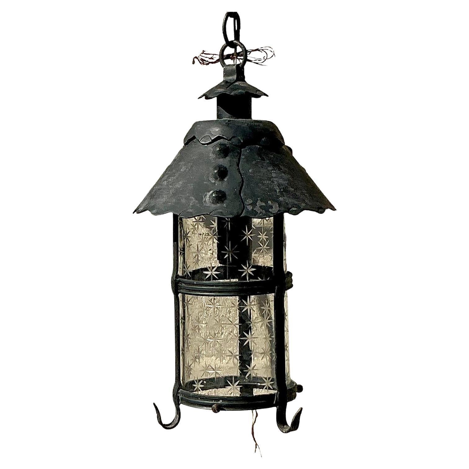 Vintage Boho Scalloped Wrought Iron Lantern