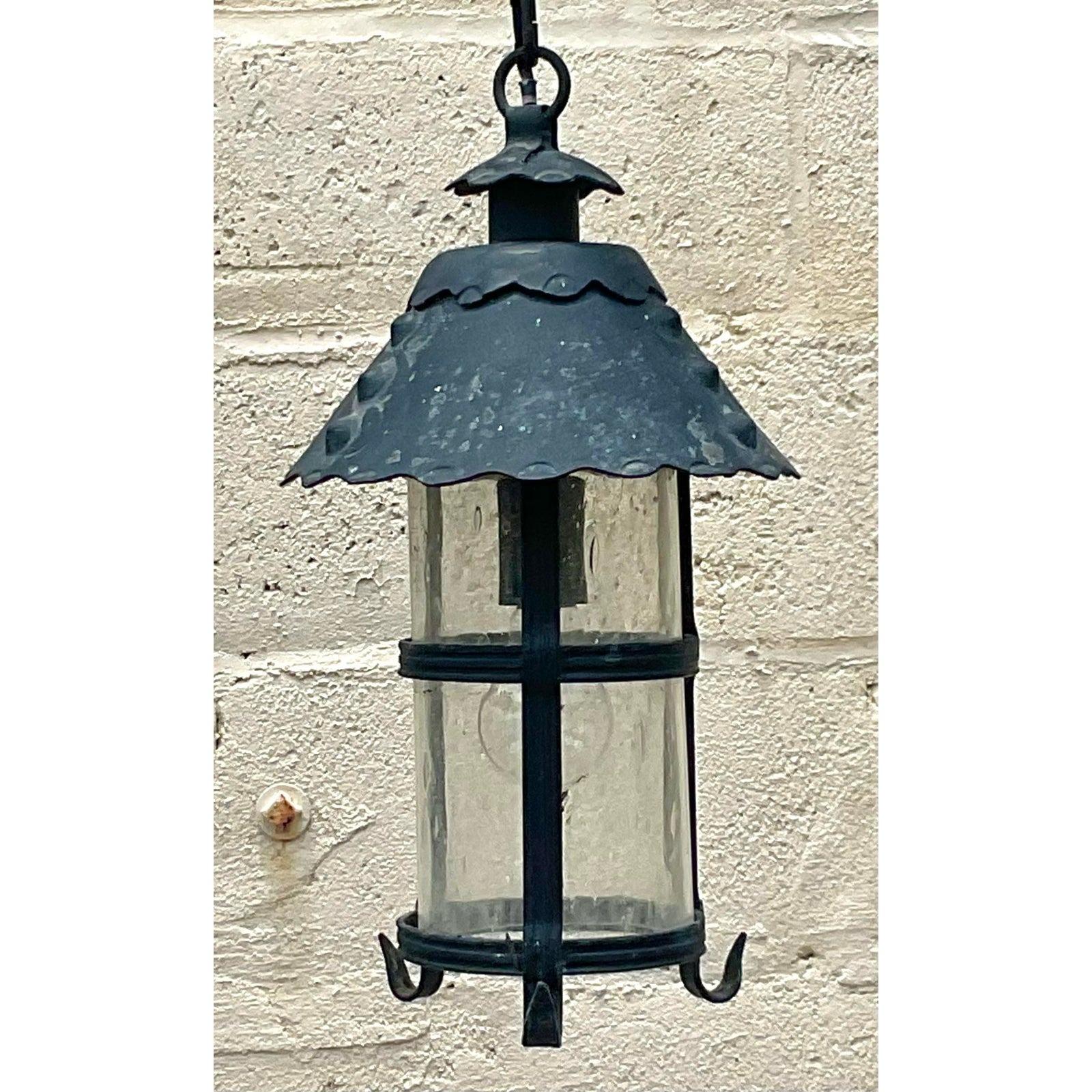 Mid-Century Modern Vintage Boho Scalloped Wrought Iron Pendant Lamp