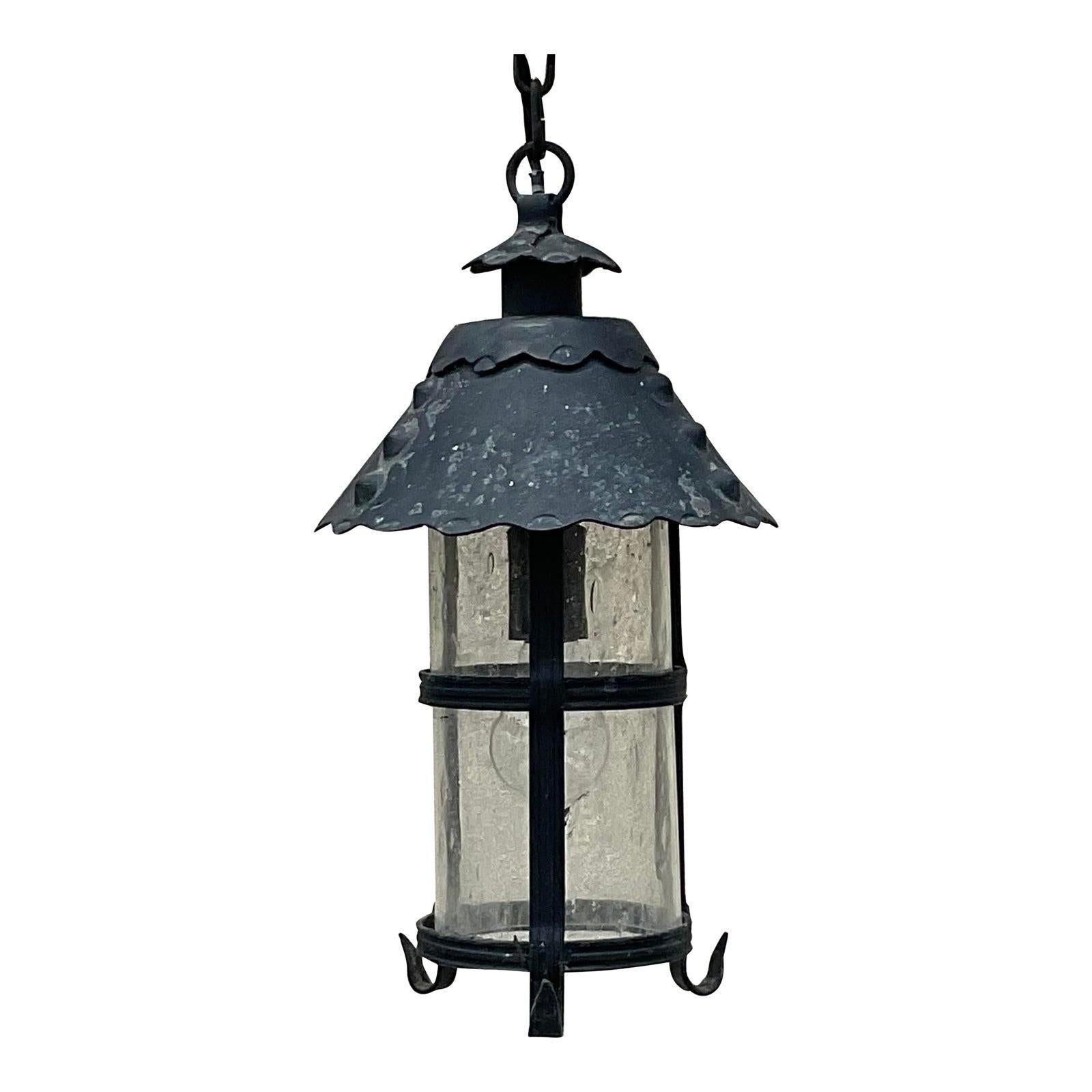 Vintage Boho Scalloped Wrought Iron Pendant Lamp In Good Condition In West Palm Beach, FL