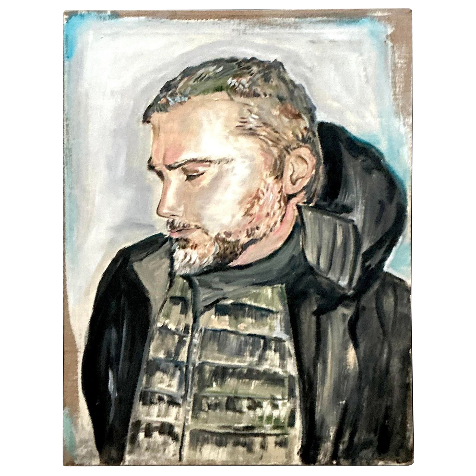 Peinture originale de portrait à l'huile sur toile - Boho Scooter LaForge en vente