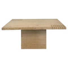 Mesa auxiliar vintage boho de travertino rayado