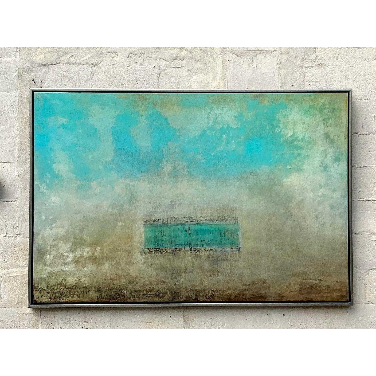 Vintage Boho Scott Upton Abstrakt auf Leinwand im Zustand „Gut“ im Angebot in west palm beach, FL