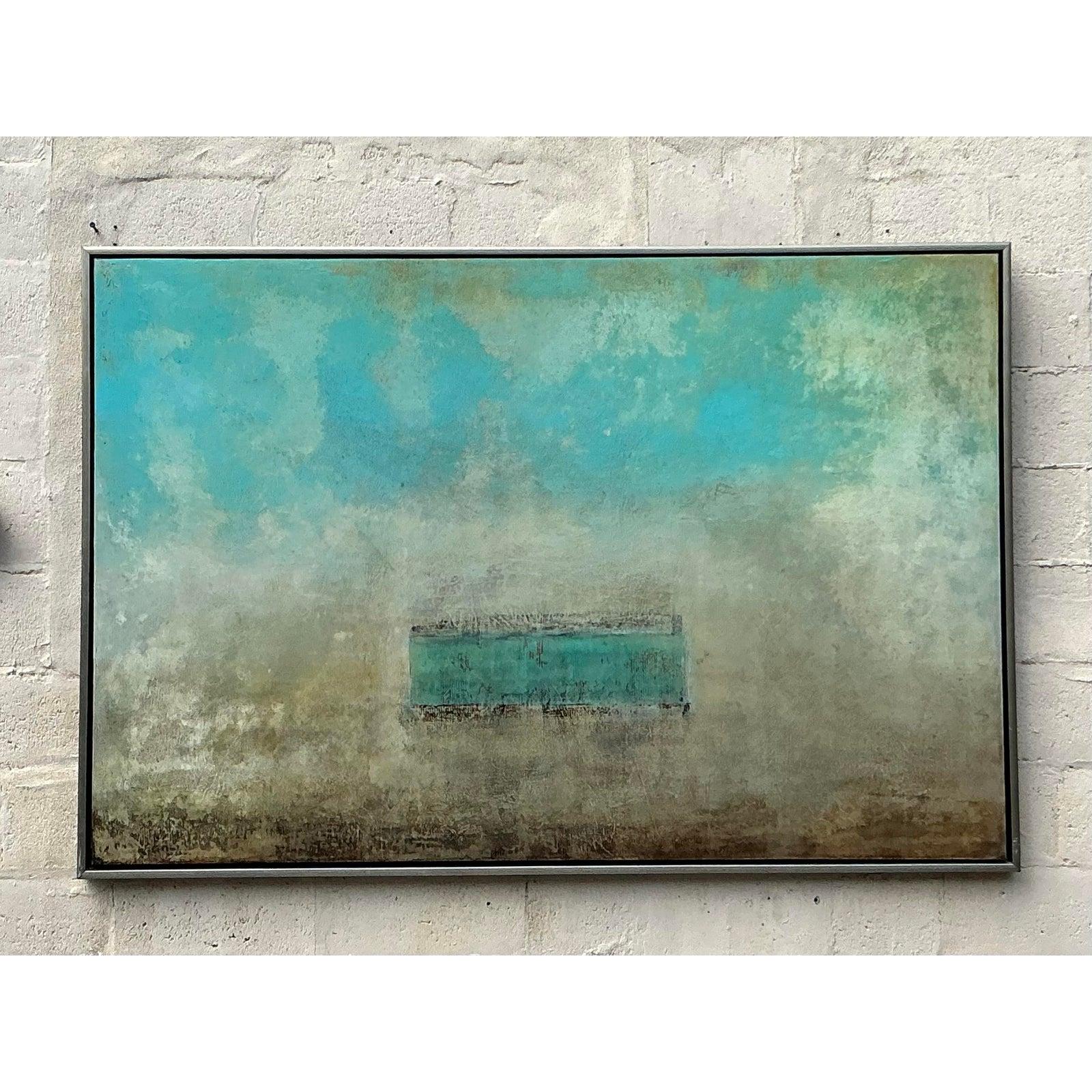 Vintage Boho Scott Upton Abstrakt auf Leinwand im Angebot 3