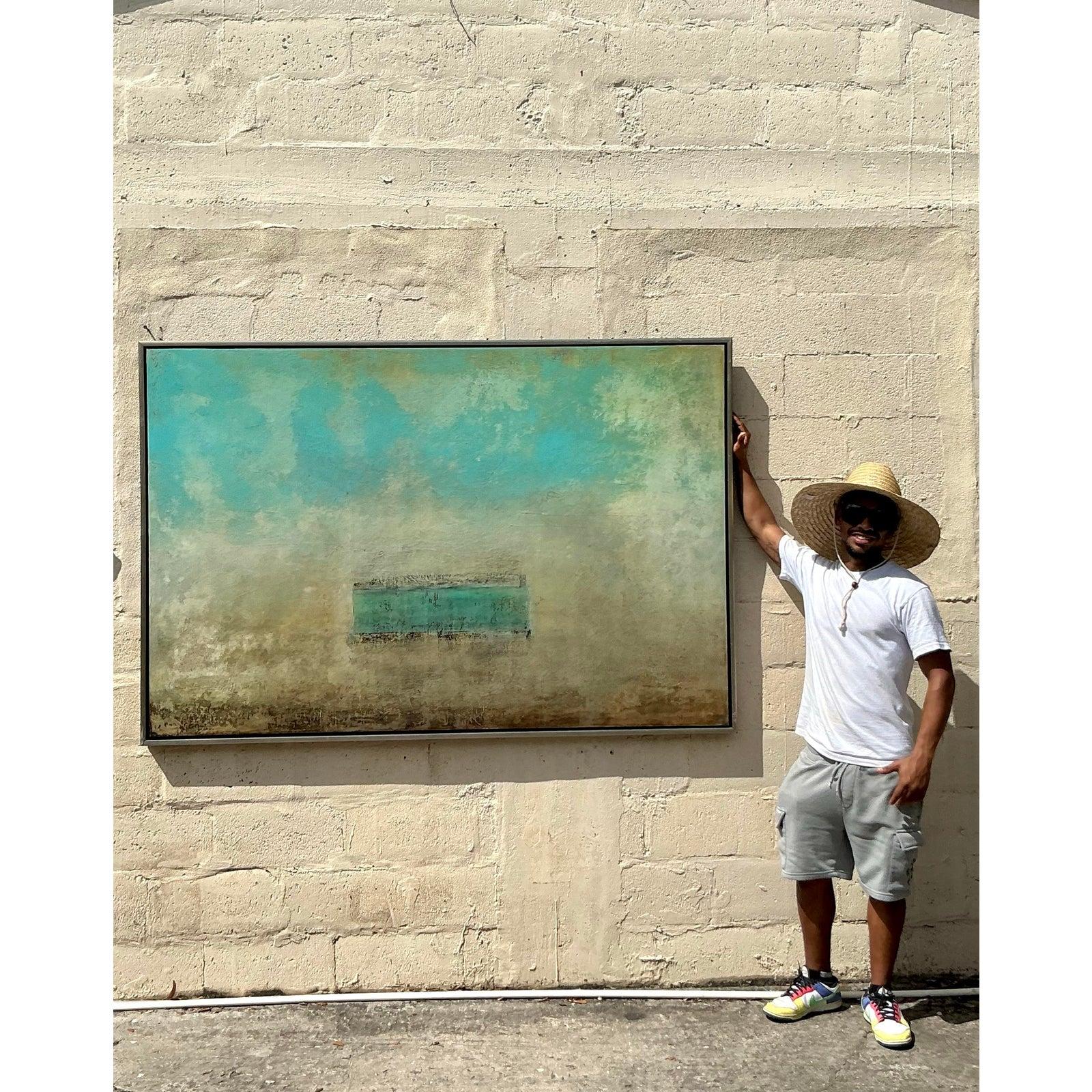 Vintage Boho Scott Upton Abstrakt auf Leinwand im Angebot 4