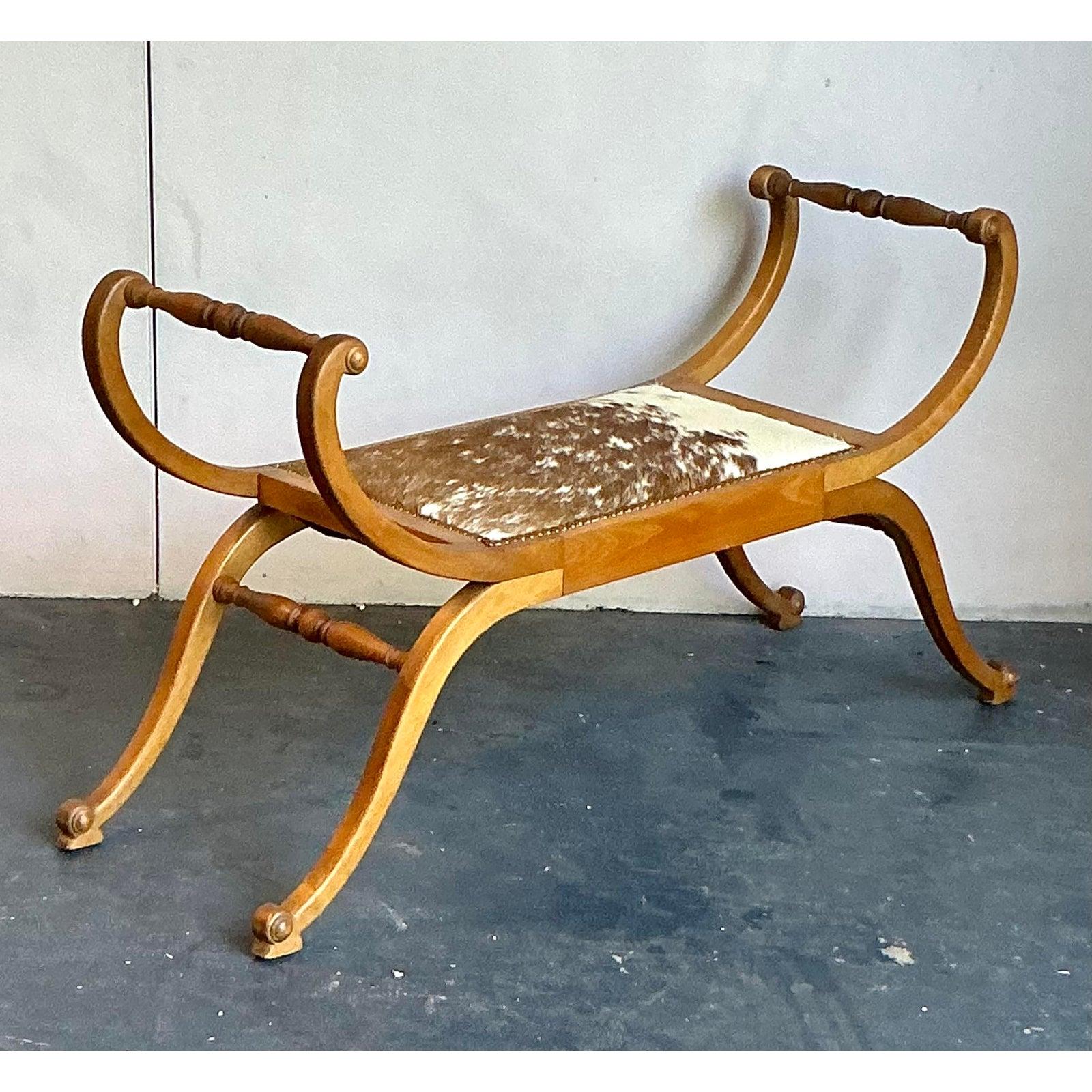 American Vintage Boho Scroll Bench For Sale